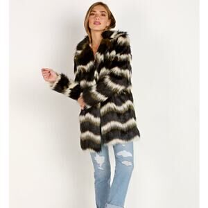 Show Me Your Mumu Raymond Jacket Zig Zag Faux Fur Olive Coat XS